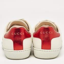 Gucci Off White/Red Leather Ace Stripe Sneakers Size 36.5