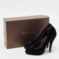 Gucci Black Velvet Peep Toe Pumps Size 38.5
