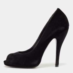 Gucci Black Velvet Peep Toe Pumps Size 38.5