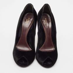 Gucci Black Velvet Peep Toe Pumps Size 38.5