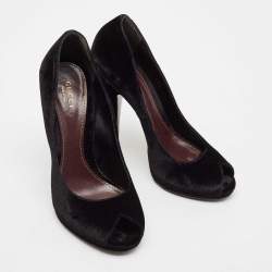 Gucci Black Velvet Peep Toe Pumps Size 38.5