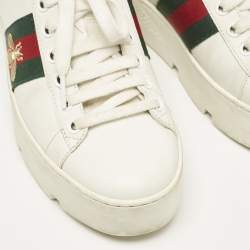 Gucci White Leather Bee Embroidered Ace Platform Sneakers Size 35