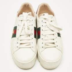 Gucci White Leather Bee Embroidered Ace Platform Sneakers Size 35