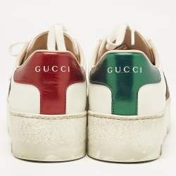 Gucci White Leather Bee Embroidered Ace Platform Sneakers Size 35