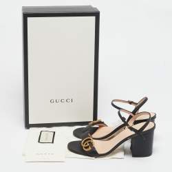 Pre Owned Gucci Black Leather GG Marmont Ankle Strap Sandals Size 36.5
