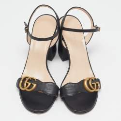 Pre Owned Gucci Black Leather GG Marmont Ankle Strap Sandals Size 36.5
