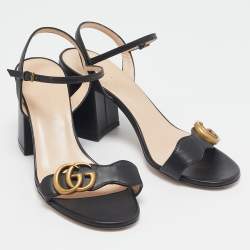 Pre Owned Gucci Black Leather GG Marmont Ankle Strap Sandals Size 36.5