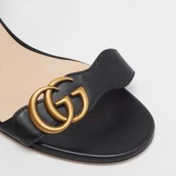 Pre Owned Gucci Black Leather GG Marmont Ankle Strap Sandals Size 36.5
