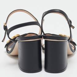 Pre Owned Gucci Black Leather GG Marmont Ankle Strap Sandals Size 36.5