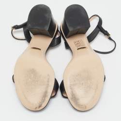Pre Owned Gucci Black Leather GG Marmont Ankle Strap Sandals Size 36.5