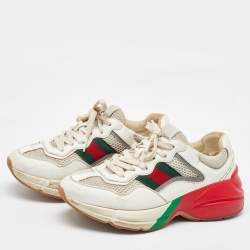 Gucci White Leather and Mesh Web Detail Rhyton Low Top Sneakers Size 37.5