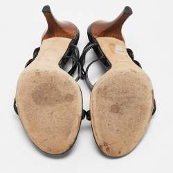 مملوكة مسبقًا Gucci Black Patent Leather Bamboo Ankle Strap Sandals Size 36