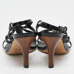مملوكة مسبقًا Gucci Black Patent Leather Bamboo Ankle Strap Sandals Size 36