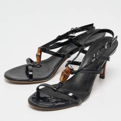 مملوكة مسبقًا Gucci Black Patent Leather Bamboo Ankle Strap Sandals Size 36