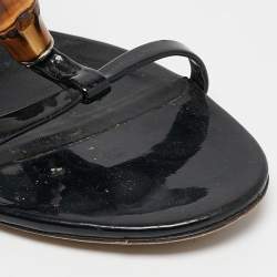 مملوكة مسبقًا Gucci Black Patent Leather Bamboo Ankle Strap Sandals Size 36