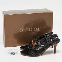 مملوكة مسبقًا Gucci Black Patent Leather Bamboo Ankle Strap Sandals Size 36