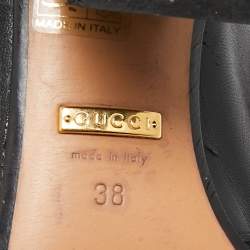 Pre Owned حذاء كعب عالي لوفرز غوتشي ويب GG مارمونت جلد أسود بكعب عريض مزين باللؤلؤ الصناعي مقاس 38.5