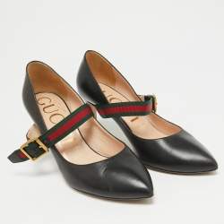 Pre Owned Gucci Black Leather Sylvie Mary Jane Pumps Size 38.5