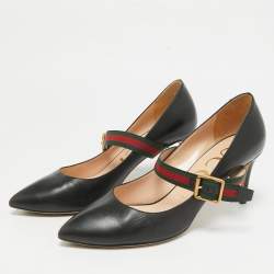 Pre Owned Gucci Black Leather Sylvie Mary Jane Pumps Size 38.5