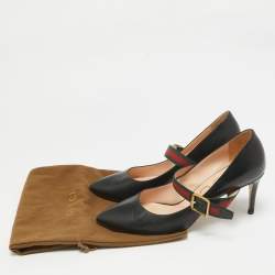 Pre Owned Gucci Black Leather Sylvie Mary Jane Pumps Size 38.5
