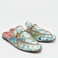 Gucci Multicolor GG Supreme Canvas Blooms Horsebit Princetown Flat Mules Size 39.5