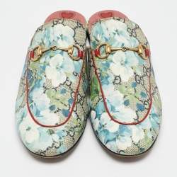 Gucci Multicolor GG Supreme Canvas Blooms Horsebit Princetown Flat Mules Size 39.5