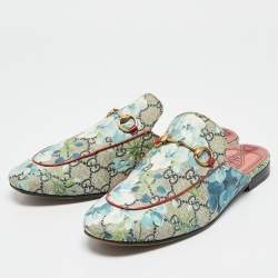 Gucci Multicolor GG Supreme Canvas Blooms Horsebit Princetown Flat Mules Size 39.5