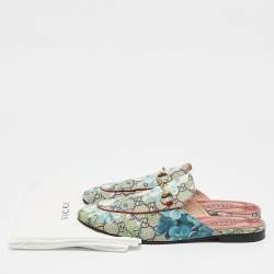 Gucci Multicolor GG Supreme Canvas Blooms Horsebit Princetown Flat Mules Size 39.5