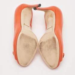 Gucci Orange Leather Jolene Horsebit Peep Toe Pumps Size 35.5