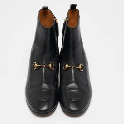Gucci Black Leather  Horsebit Ankle Boots Size 39