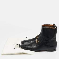 Gucci Black Leather  Horsebit Ankle Boots Size 39