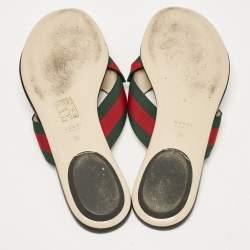 Pre Owned Gucci Black Leather Cindi Web Bow Star Detail Flat Thong Sandals Size 38