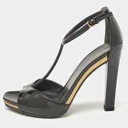 Gucci Black Patent Leather T- Strap Sandals Size 36.5