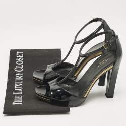 Gucci Black Patent Leather T- Strap Sandals Size 36.5