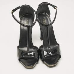 Gucci Black Patent Leather T- Strap Sandals Size 36.5