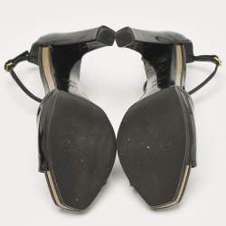 Gucci Black Patent Leather T- Strap Sandals Size 36.5