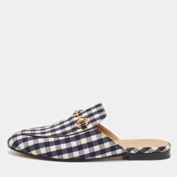 Gucci Black/White Canvas and Leather Princetown Mules Sandals Size 38