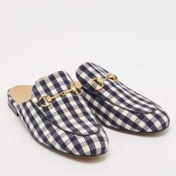 Gucci Black/White Canvas and Leather Princetown Mules Sandals Size 38