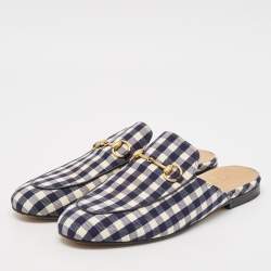 Gucci Black/White Canvas and Leather Princetown Mules Sandals Size 38