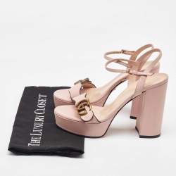 Gucci Blush Pink Leather GG Marmont Ankle Strap Platform Sandals Size 38.5