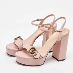 Gucci Blush Pink Leather GG Marmont Ankle Strap Platform Sandals Size 38.5