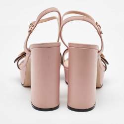 Gucci Blush Pink Leather GG Marmont Ankle Strap Platform Sandals Size 38.5