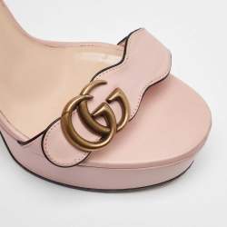 Gucci Blush Pink Leather GG Marmont Ankle Strap Platform Sandals Size 38.5