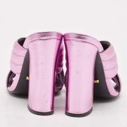 Gucci Pink Quilted Leather Snake Embellished Slide Sandals Size 37.5