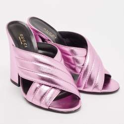 Gucci Pink Quilted Leather Snake Embellished Slide Sandals Size 37.5