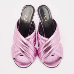 Gucci Pink Quilted Leather Snake Embellished Slide Sandals Size 37.5