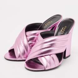 Gucci Pink Quilted Leather Snake Embellished Slide Sandals Size 37.5
