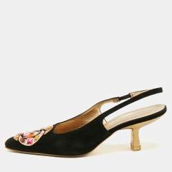 Gucci Black Suede Crystal Embellished Pointed Toe Slingback Pumps Size 38