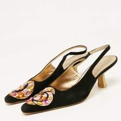 Gucci Black Suede Crystal Embellished Pointed Toe Slingback Pumps Size 38