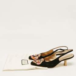 Gucci Black Suede Crystal Embellished Pointed Toe Slingback Pumps Size 38